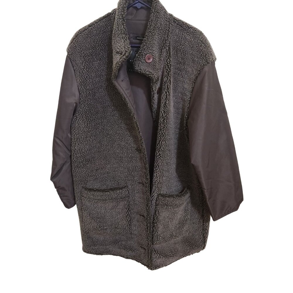 Reversable Sanyo Weatherwear Carol Cohen Brown Sherpa-Lined Coat With Button Clo